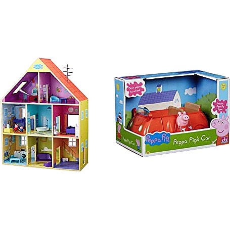 Peppa Pig MULTICOLOURED WOODEN PLAYHOUSE With Figures Accessories NEW Compare Prices Where To Buy Trolley