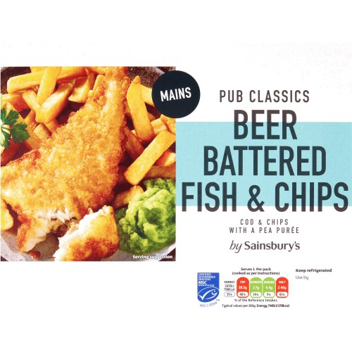 Sainsbury's Pub Classics Beer Battered Fish & Chips with a Pea Puree