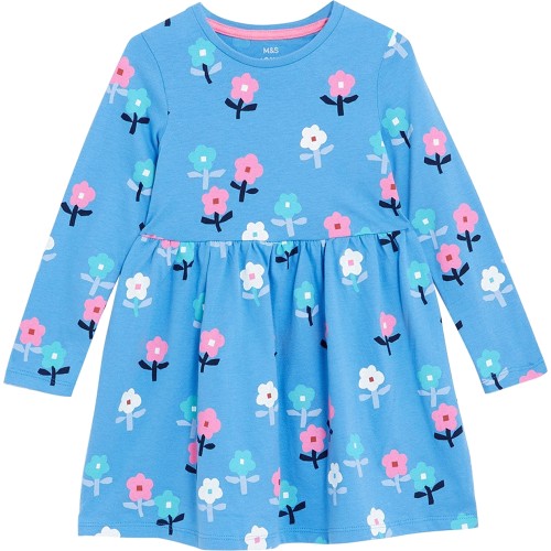 M S Cotton Flower Dress 5 6 Years Blue Compare Prices Where To Buy Trolley