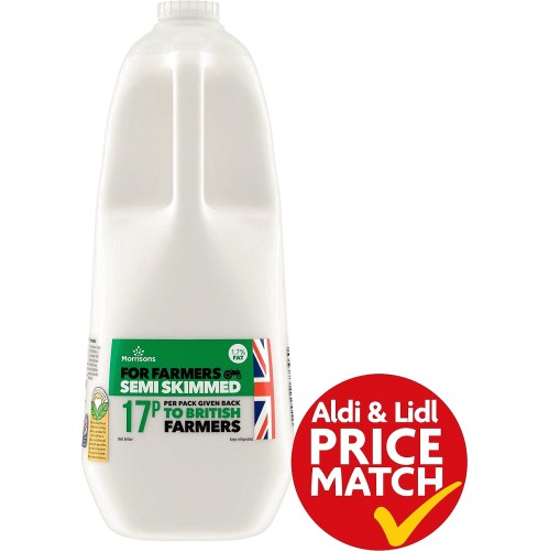 Morrisons For Farmers British Semi Skimmed Milk (4pt, 2.272l) - Compare  Prices & Where To Buy 