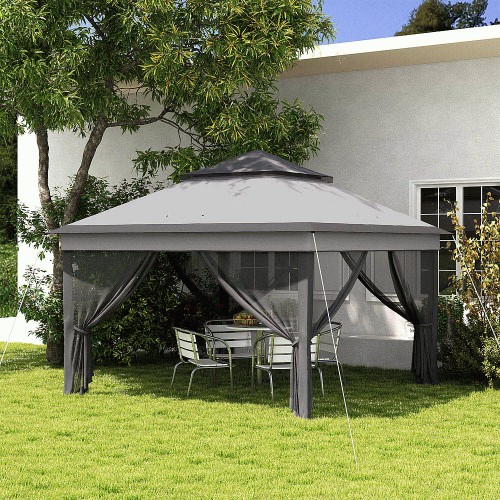 Outsunny 3x3(m) Patio Gazebo Canopy Garden Pavilion with 2 Tier Roof ...