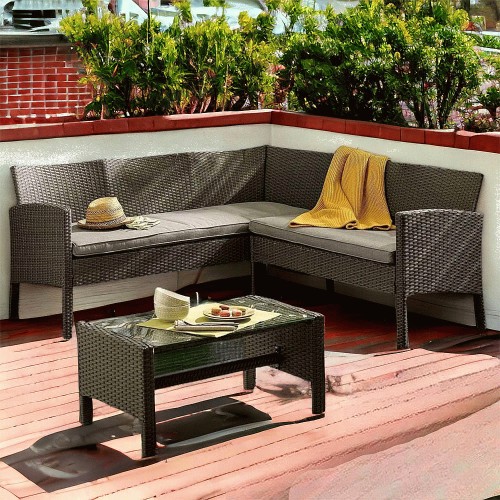 Nevada 5 seater grey store rattan corner sofa set