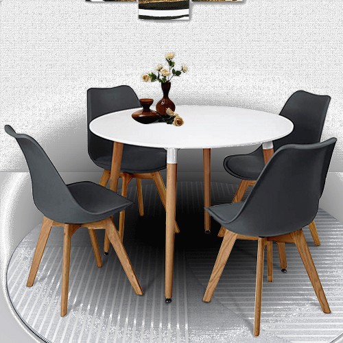 Kosy Koala Tulip 4 Seater Round Plastic Dining Set Oak Effect White and Grey Compare Prices Where To Buy Trolley