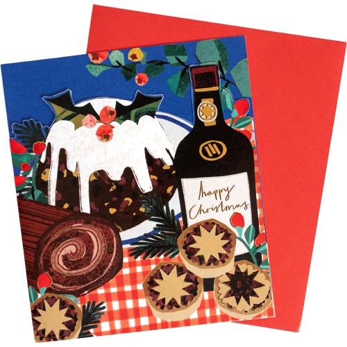 Sainsbury's Christmas Card with Christmas Pudding and Mince Pies