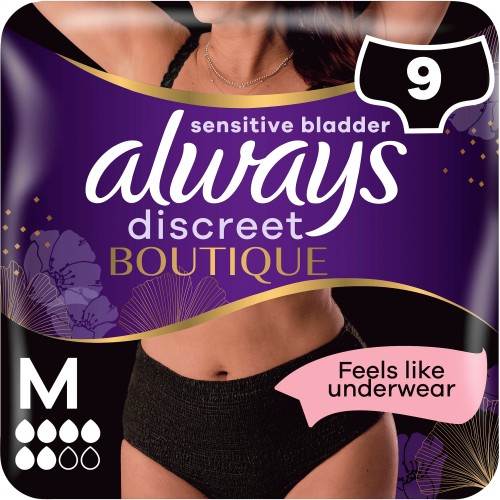 Always Discreet Boutique Incontinence Pants Black Medium 9 pack - Tesco  Groceries