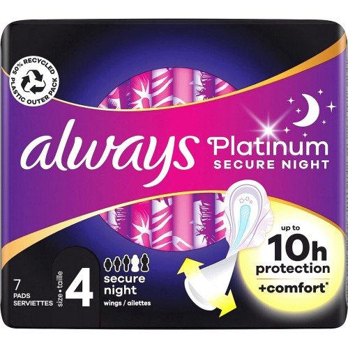 Always Platinum Secure Night Size 4 Pads with Wings (7) - Compare Prices &  Where To Buy 