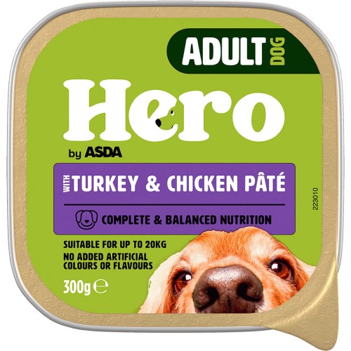 Hero by ASDA Adult Dog Food Turkey & Chicken Pate (300g) Compare