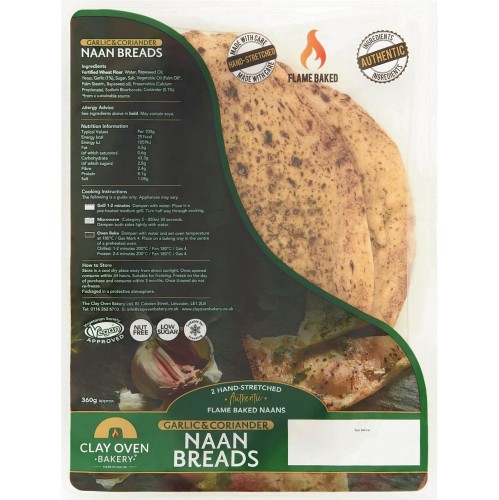 Clay Oven Bakery 2 Garlic & Coriander Naan Bread (360g) - Compare