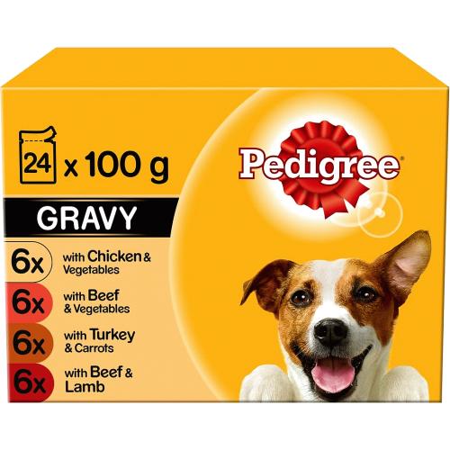 Pedigree Adult Wet Dog Food Pouches Mixed Selection in Gravy (24 x 100g ...