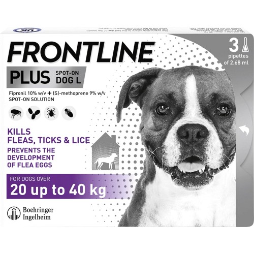 Frontline Plus Tick Flea Treatment Large Dogs 20 40kg Flea Egg Spot On Solution Pipettes 3 x 2.68ml Compare Prices Where To Buy Trolley