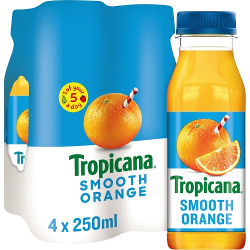 Tropicana Pure Smooth Orange Fruit Juice Multipack 4 X 250ml