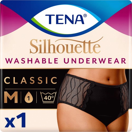 Tena Silhouette Washable Absorbent Underwear Classic Black Size