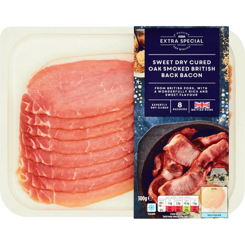 ASDA Extra Special Sweet Dry Cured Oak Smoked British Back Bacon (300g ...