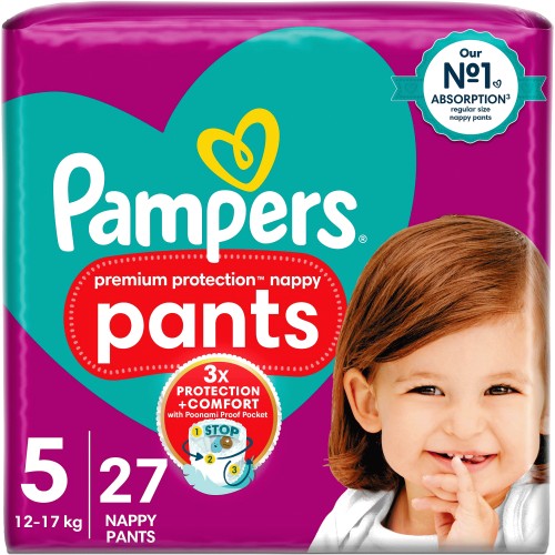 Pampers Baby-Dry Nappy Pants Size 5, 33 Nappies, 12kg - 17kg Essential Pack