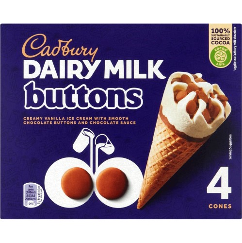 Cadbury Dairy Milk Buttons Ice Cream Cones (4 x 100ml) - Compare Prices ...