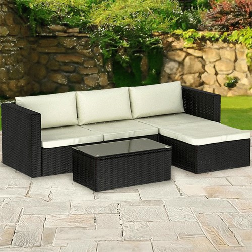 Garden Vida Hampton 4 Seater Black Rattan Corner Lounge Set - Compare ...