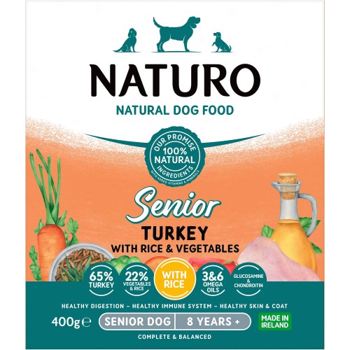 Naturo Senior Turkey Rice & Vegetable Dog Food Tray (400g) - Compare ...