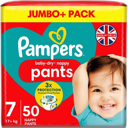 Pampers Baby-Dry Nappy Pants Size 7, 25 Nappies, 17kg+, Essential Pack