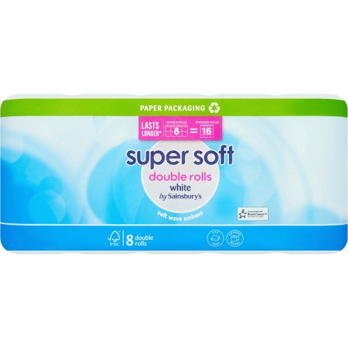 Sainsbury's Super Soft White Toilet Tissue Double Rolls 8 equals 16 Rolls