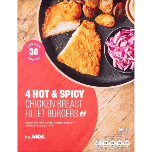 ASDA 4 Hot & Spicy Chicken Breast Fillet Burgers (400g) - Compare