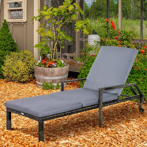 Outsunny Mixed Grey Rattan Sun Lounger with Wheels Compare Prices Where To Buy Trolley