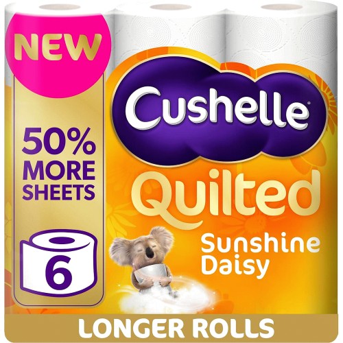 Cushelle Quilted Daisy Toilet Roll 6 Mega Rolls 50% Longer Lasting (6 ...