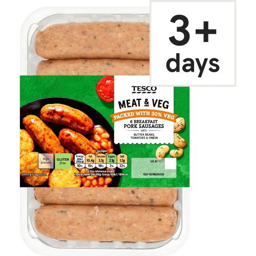 Tesco Meat & Vegetable 6 Breakfast Pork Sausages (400g) - Compare ...