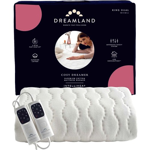 Dreamland king size dual control online heated mattress protector quilted cotton