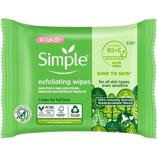 Simple Kind To Skin Biodegradable Exfoliating Wipes 20pc (20) Compare