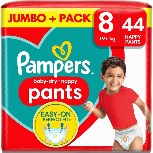 Pampers Baby-Dry Nappy Pants Size 8, 44 Nappies, Jumbo+ Pack