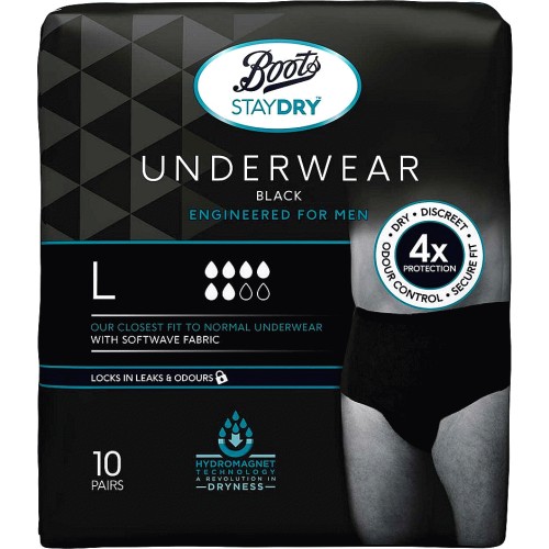 Boots Staydry Underwear Black - Large - 10 pairs, £8.25